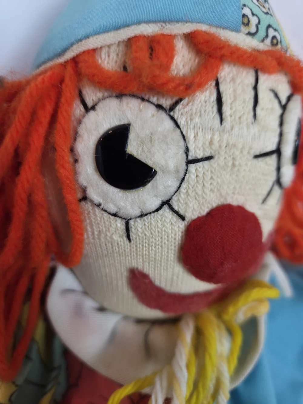 Vintage Style Patchwork Clown Doll - Bright Multi & Sky Blue